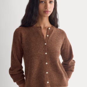 Ribbed Cropped Cardigan in Alpaca | Heathered Amber