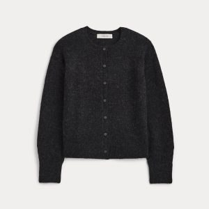 Ribbed Cropped Cardigan in Alpaca | Heathered Black
