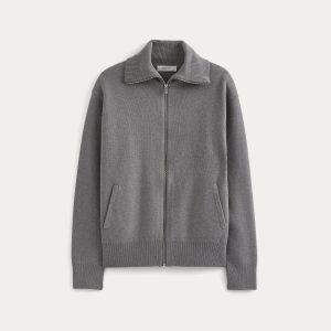 Zip-Up Sweater Jacket in Cotton Merino | Ashen