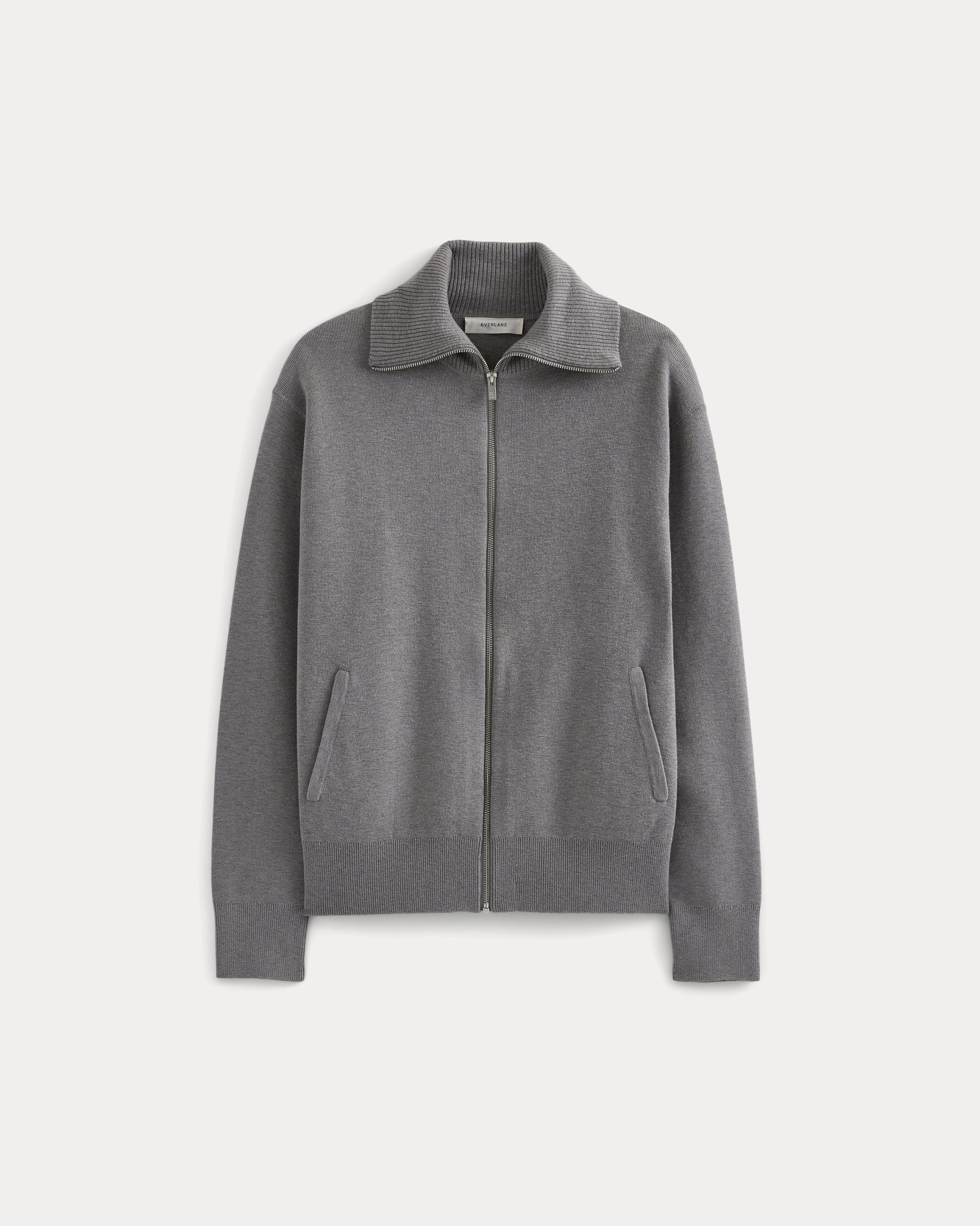 Zip-Up Sweater Jacket in Cotton Merino | Ashen