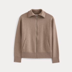 Zip-Up Sweater Jacket in Cotton Merino | Oatmeal