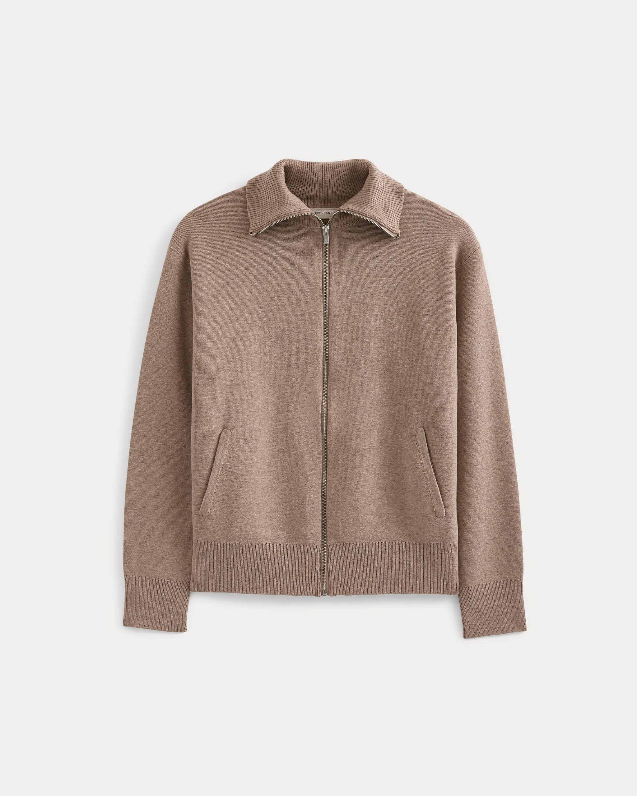 Zip-Up Sweater Jacket in Cotton Merino | Oatmeal